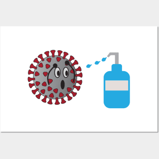 Coronavirus Character afraid Of Liquid Soap Posters and Art